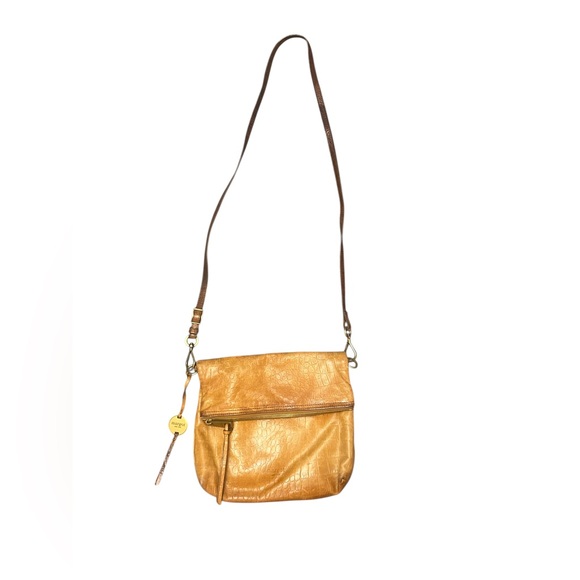 MARGOT New York Cognac Croc Embossed Leather Foldover Crossbody Bag Boho - Picture 3 of 13